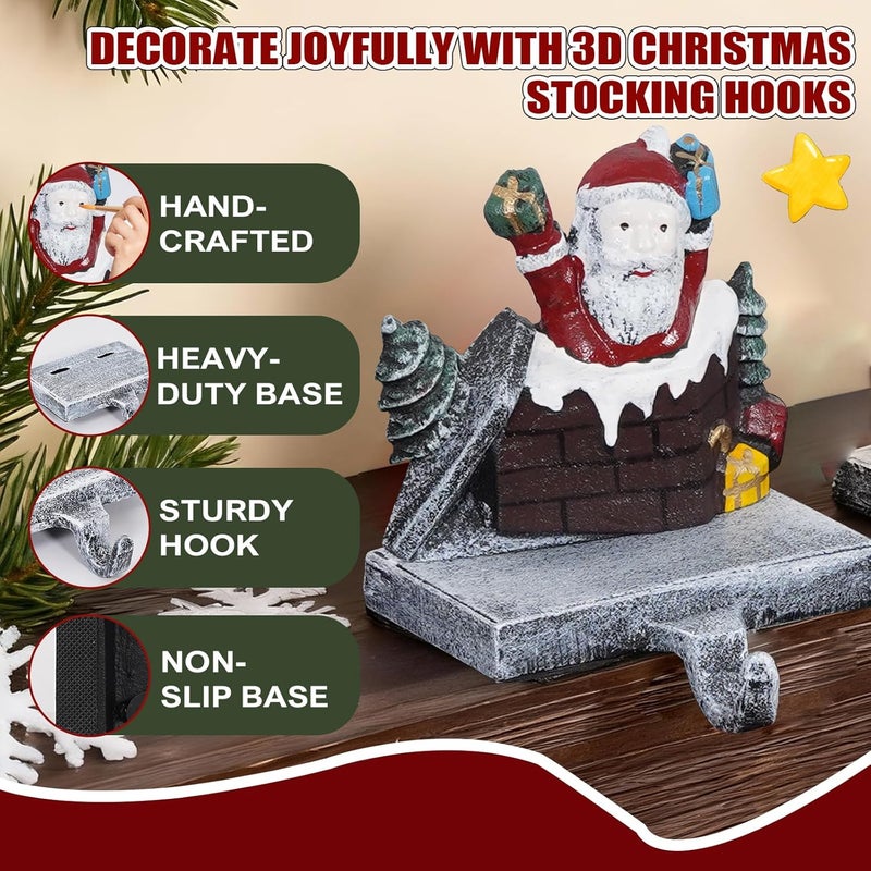 IGOHEALS Stocking Holders for Mantle – 3D Christmas Stocking Holder Heavy Duty Cast Iron Garland Hangers for Mantel with Non-Slip Base | Xmas Decor, Sturdy Fireplaces Hook (Pine Cone and Santa) - Image 5